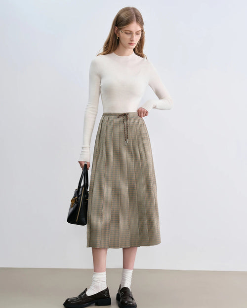 Plaid Pleated A-Line Skirt