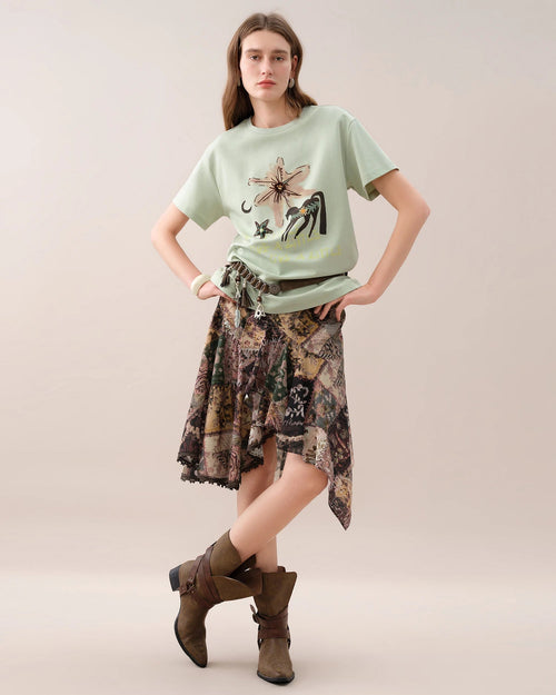 Cotton Floral Oversized Round-Neck Tee