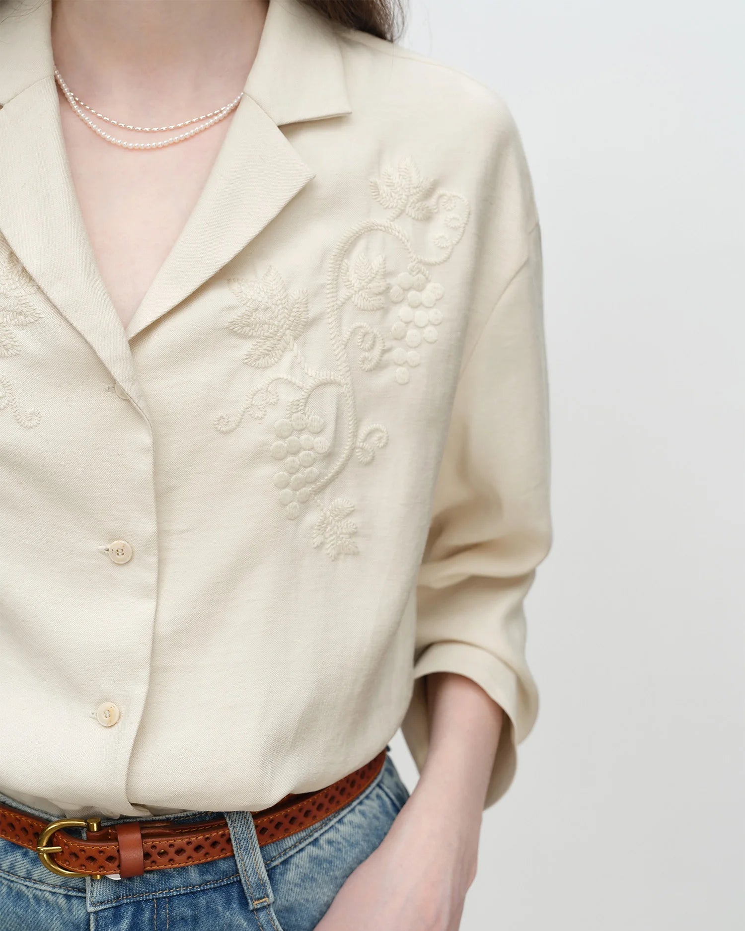 Linen-Blend Polo-Neck Button-Front Shirt