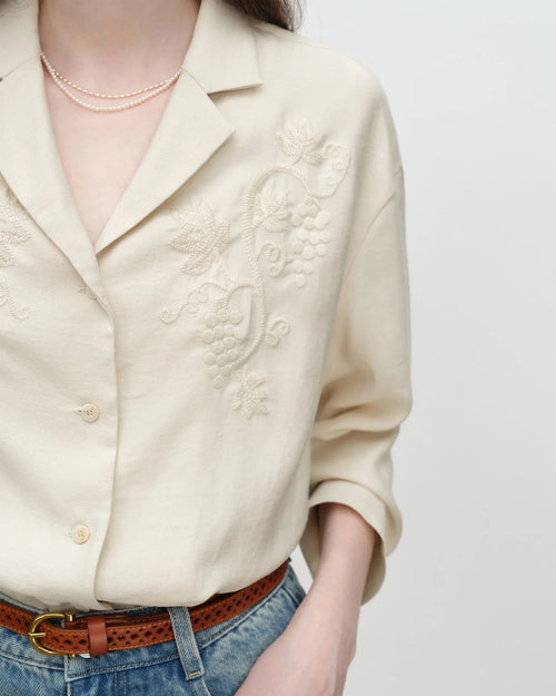 Linen-Blend Polo-Neck Button-Front Shirt