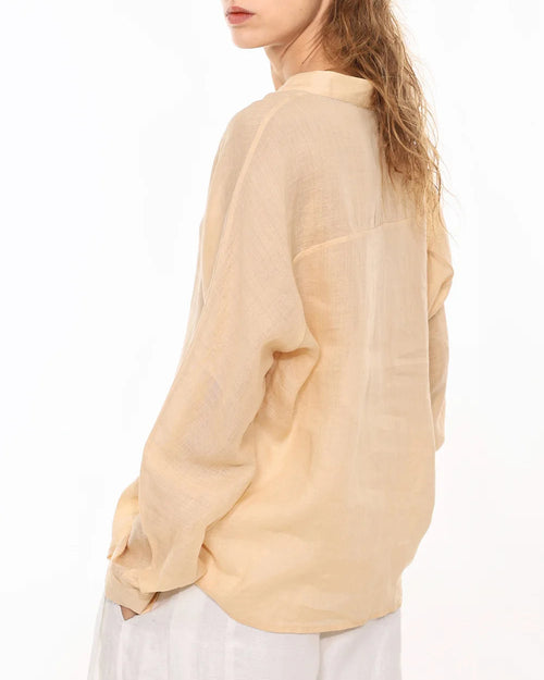 Ramie V-Neck Button-Down Shirt