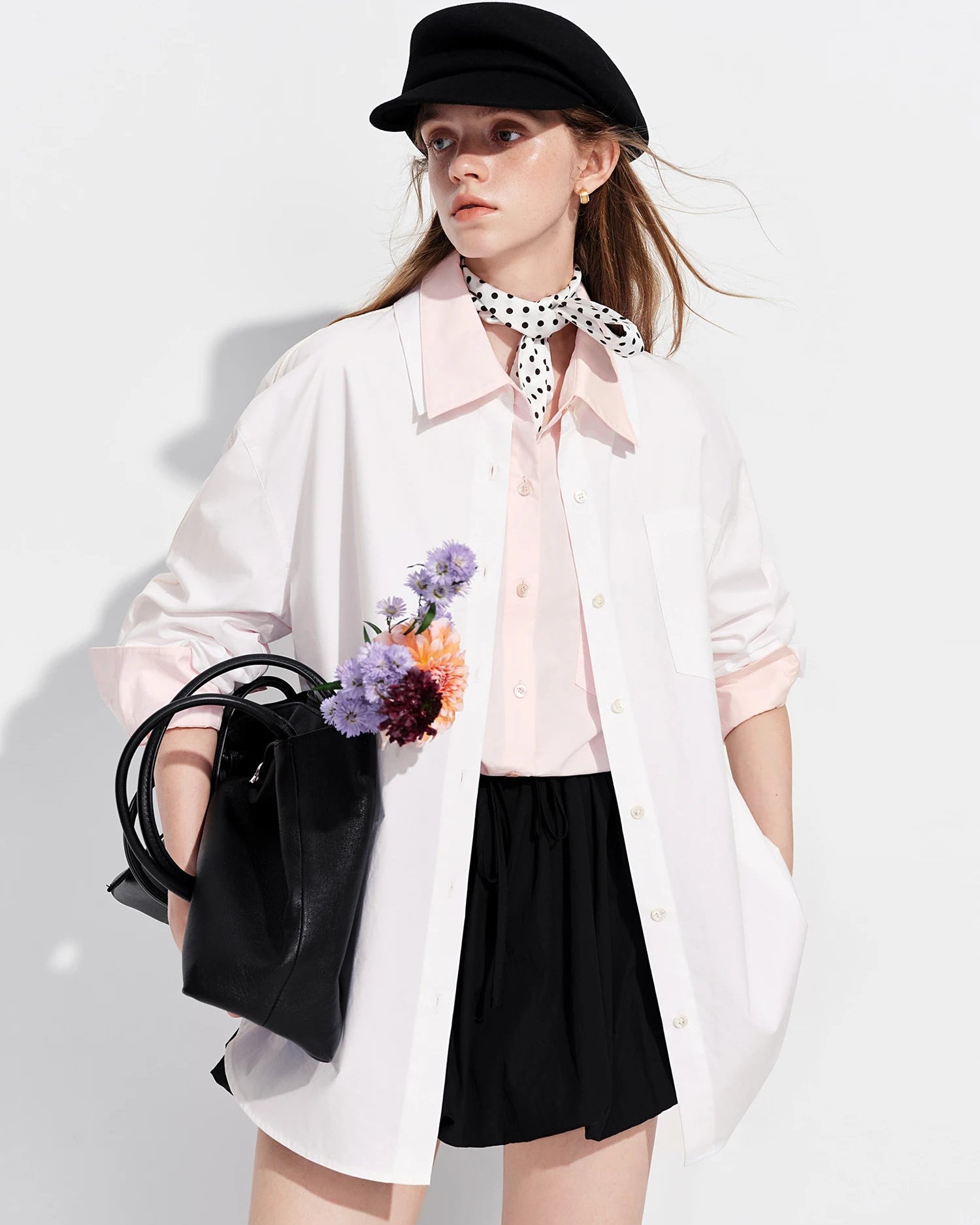 Loose-Fit Cotton Stand-Collar Shirt
