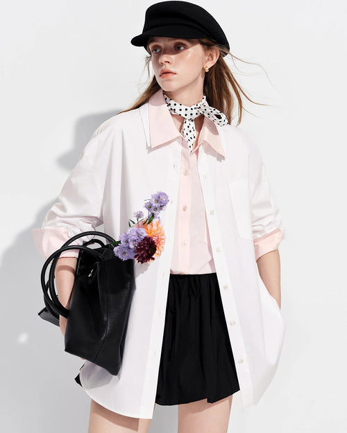 Loose-Fit Cotton Stand-Collar Shirt