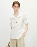 Collared Cotton Blend Short-Sleeved Shirt