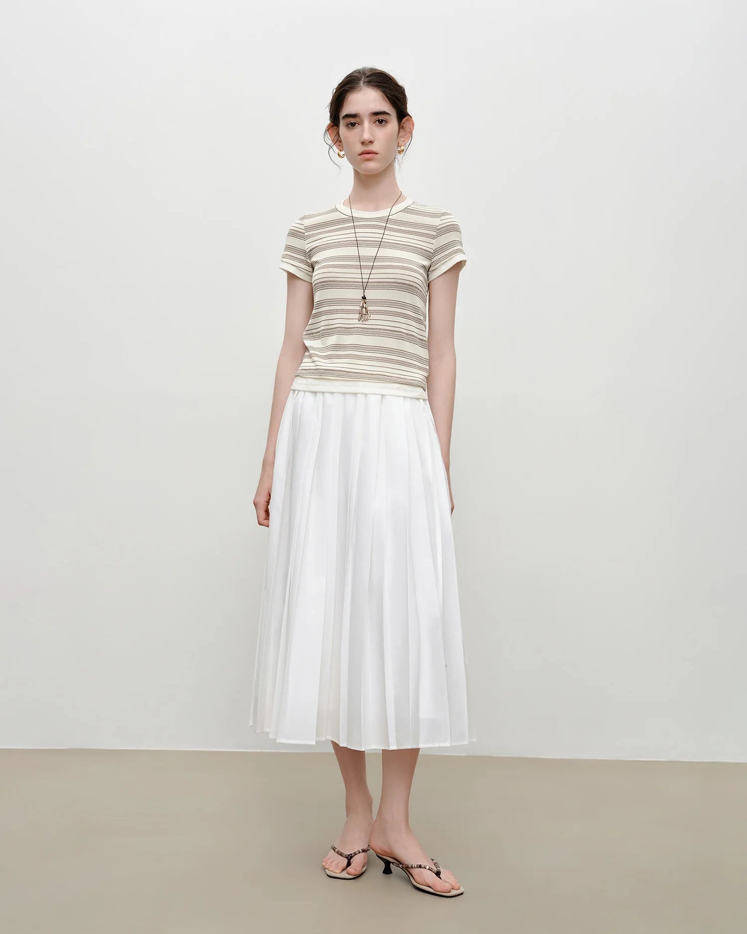 Striped Knit Slim Crew Neck Top