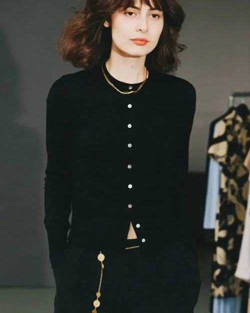 Round Neck Short Wool Cardigan
