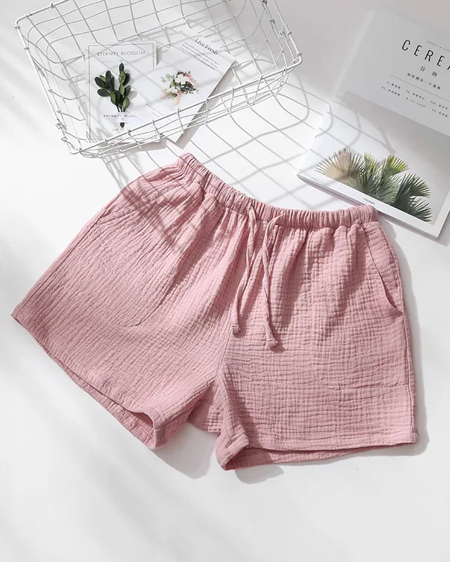 Cotton Elastic Waist Solid Sleep Shorts