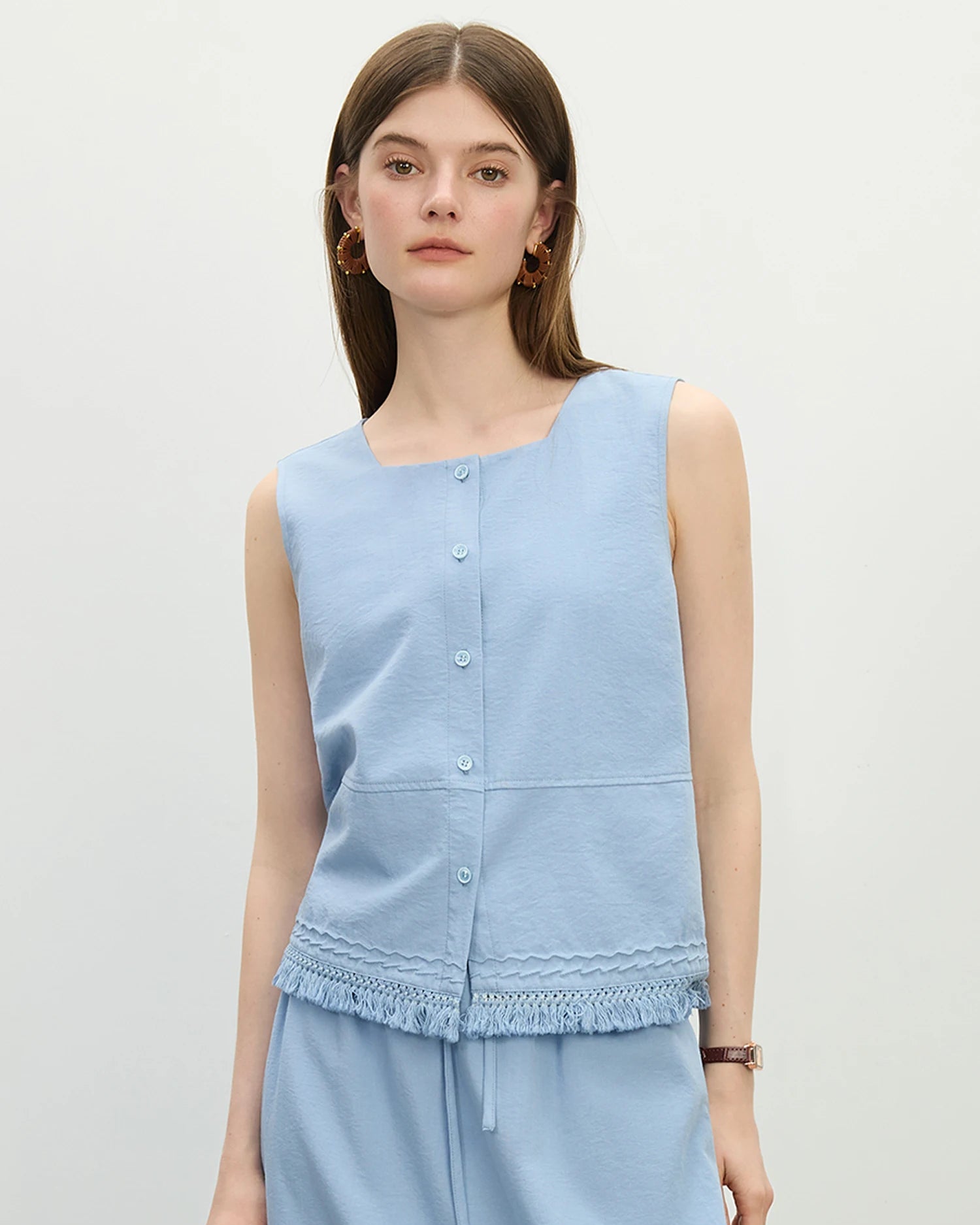 Square-Neck Knitted Sleeveless Vest