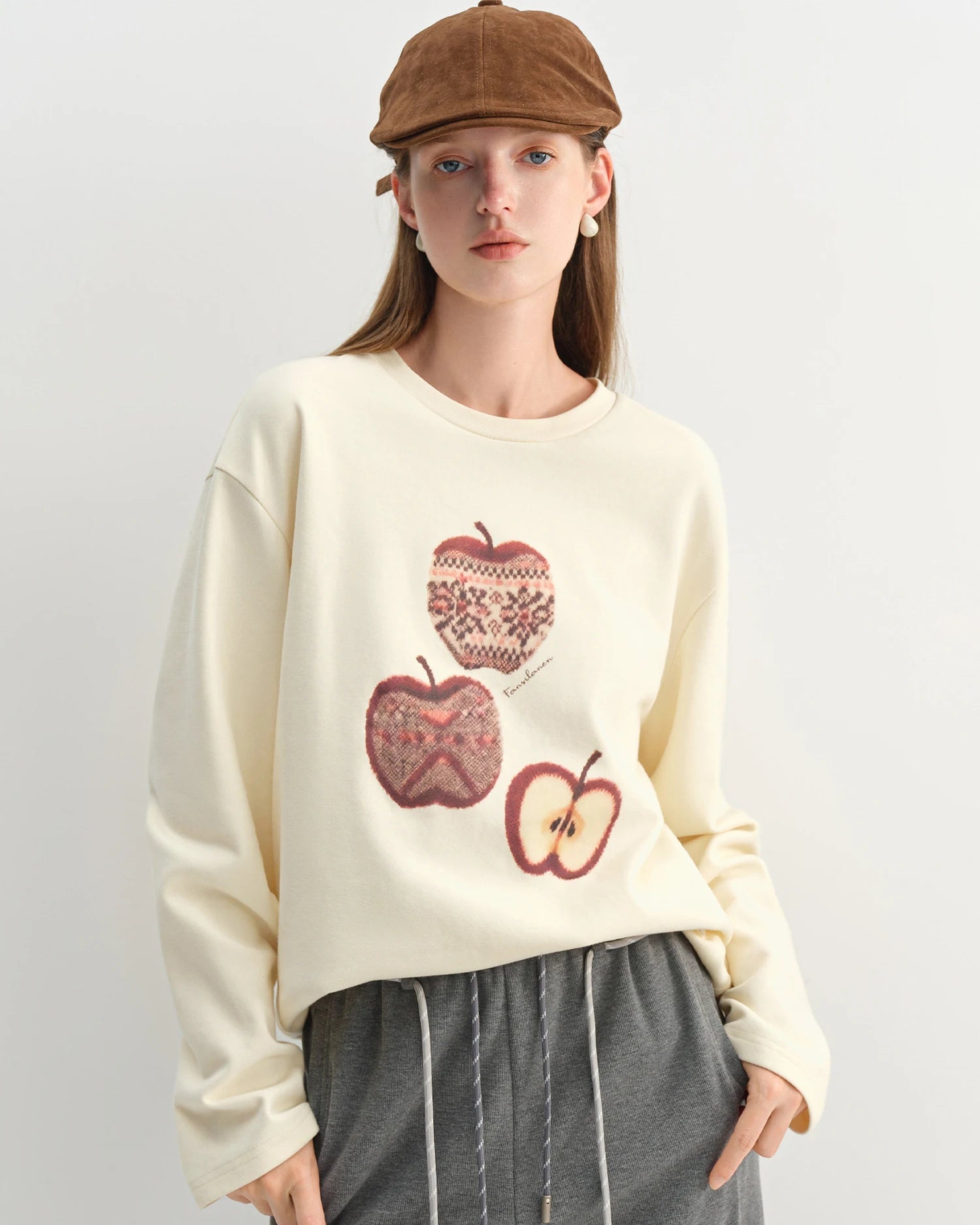 Retro Apple Print Loose T-Shirt