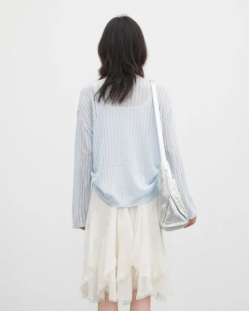 Hollow-Out Slant Shoulder Knit Top