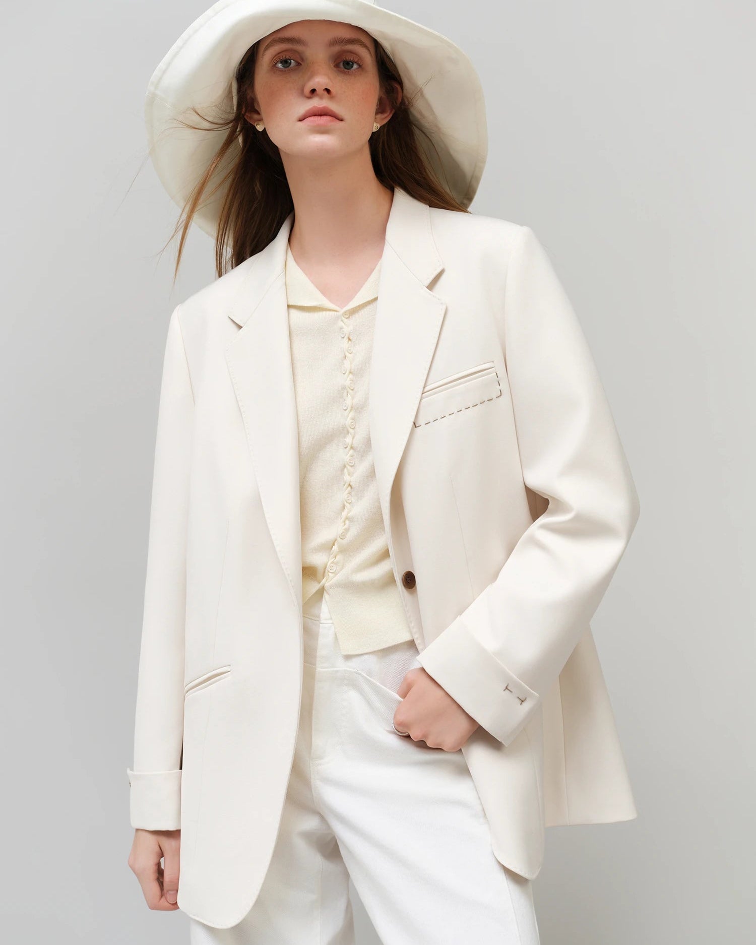 Loose-Fitting Single-Breasted Lapel Suit Jacket