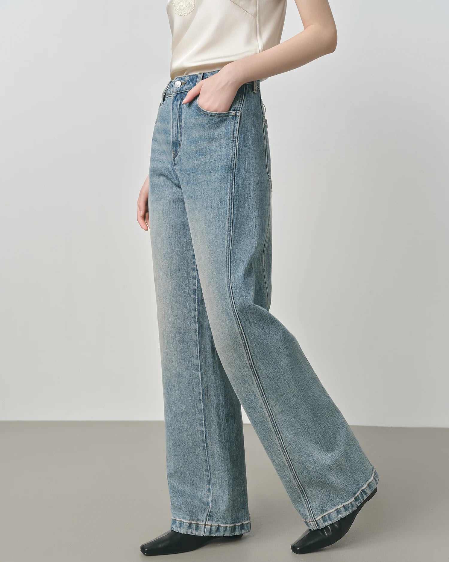 Retro Raw-Denim High-Waisted Jeans