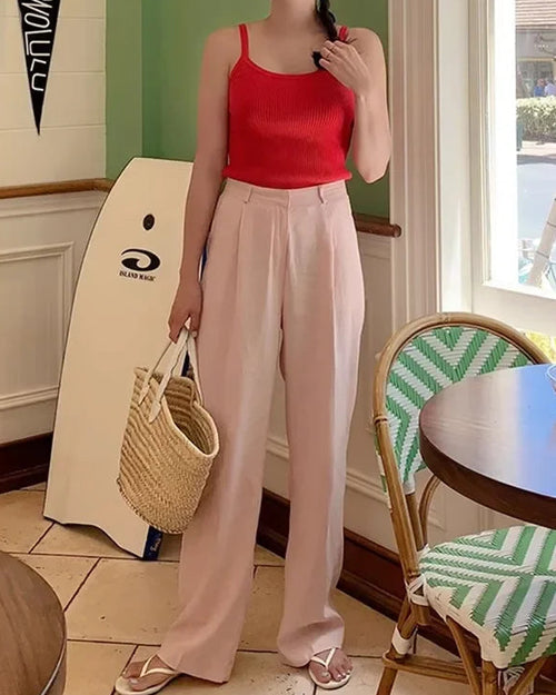 High-Waisted Wide-Leg Straight Pants
