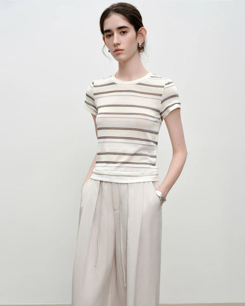 Striped Knit Slim Crew Neck Top