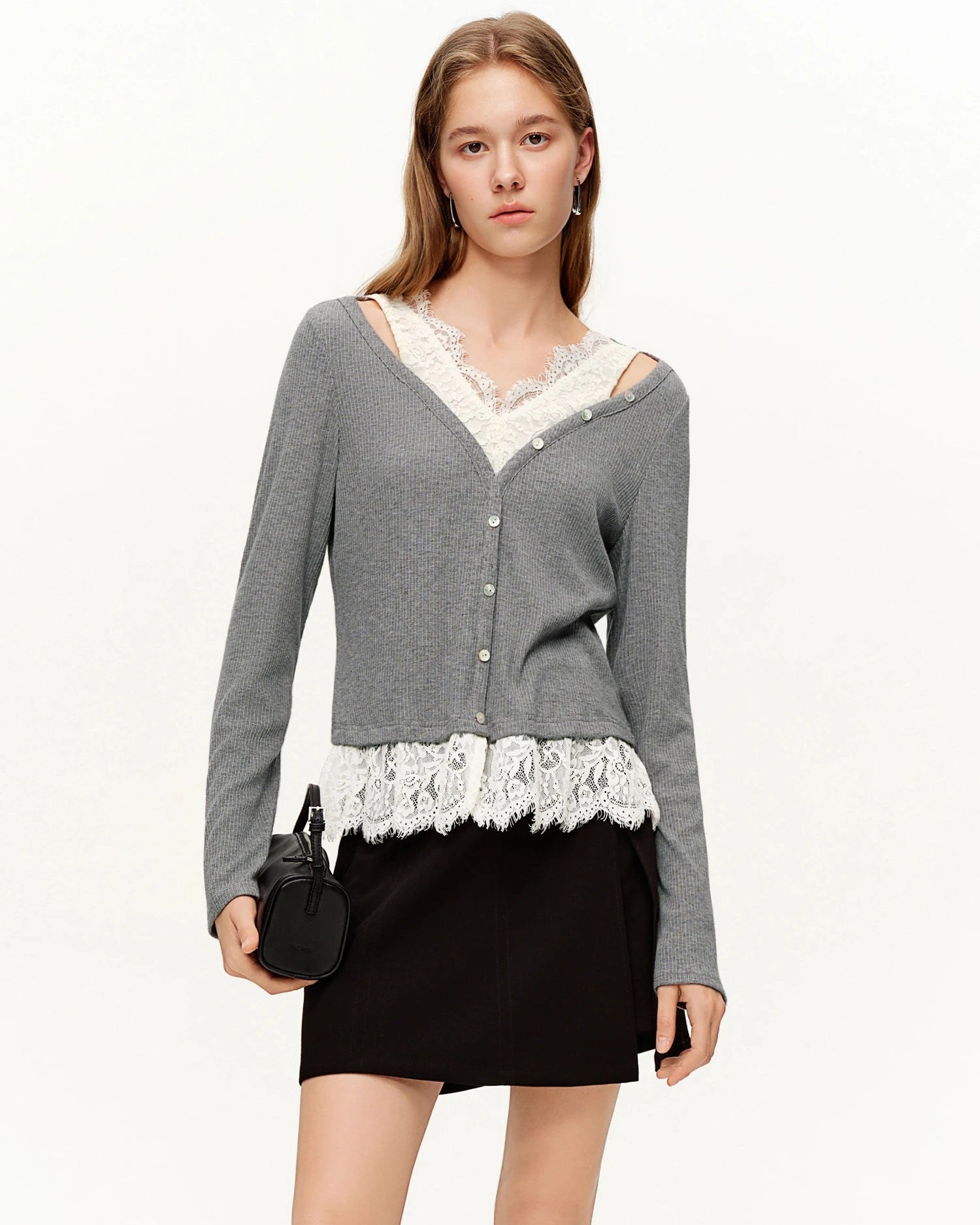 Women's Lace V-Neck Knit Long Sleeve Top