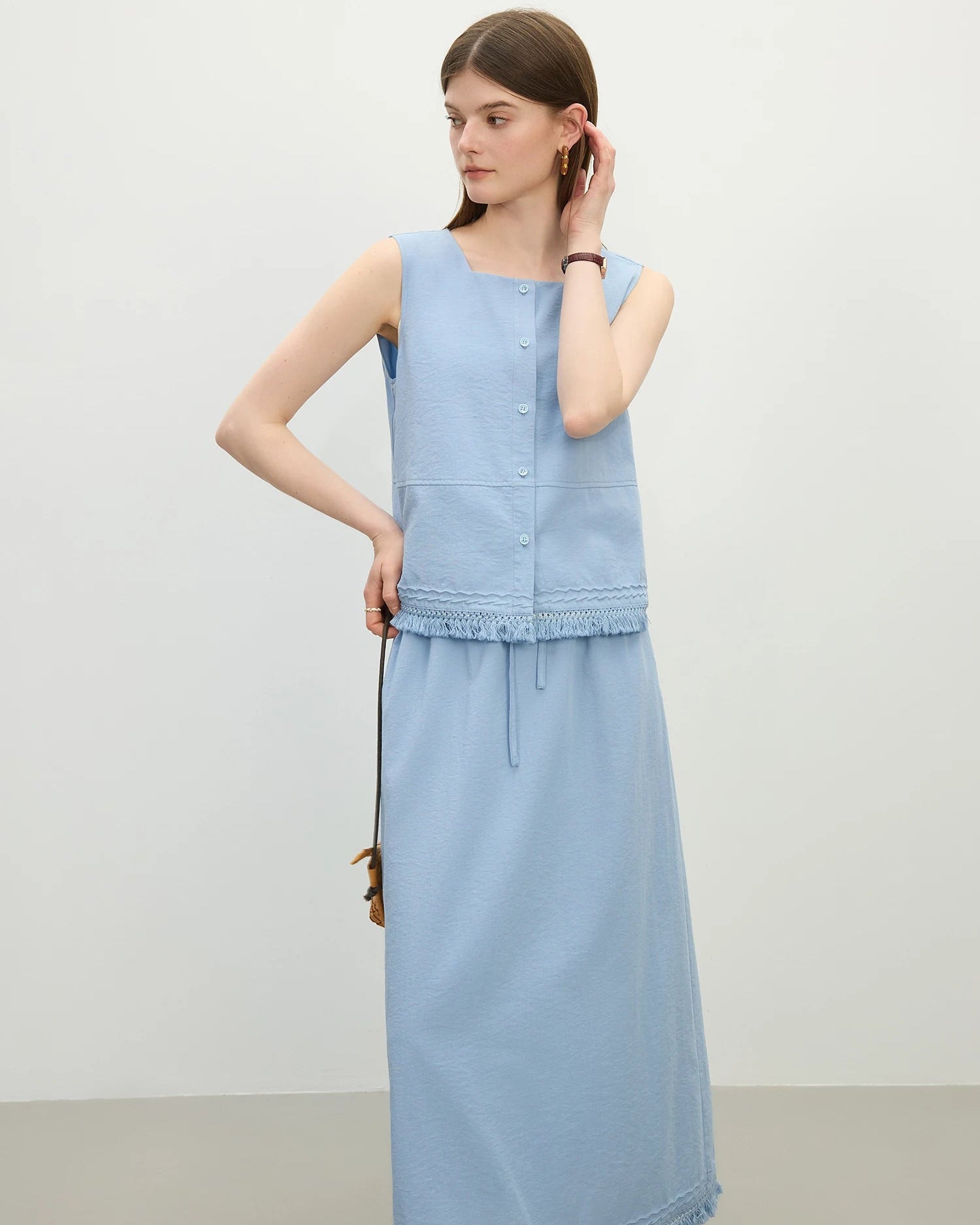 Square-Neck Knitted Sleeveless Vest