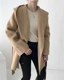 Hooded Wool Blend Wrap Coat