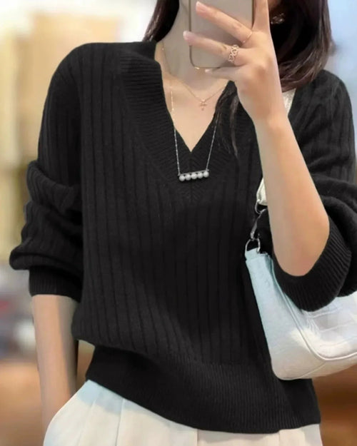 V-Neck 100% Cashmere Knitted Pullover Sweater