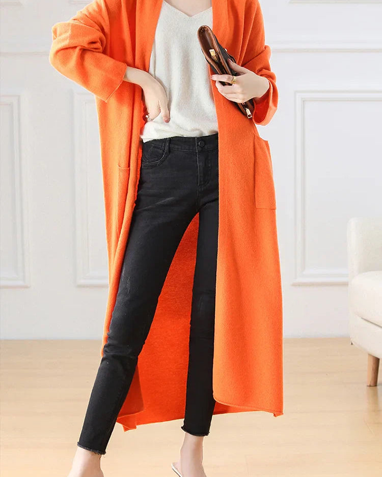 Open Front 100% Merino Wool Long Cardigan