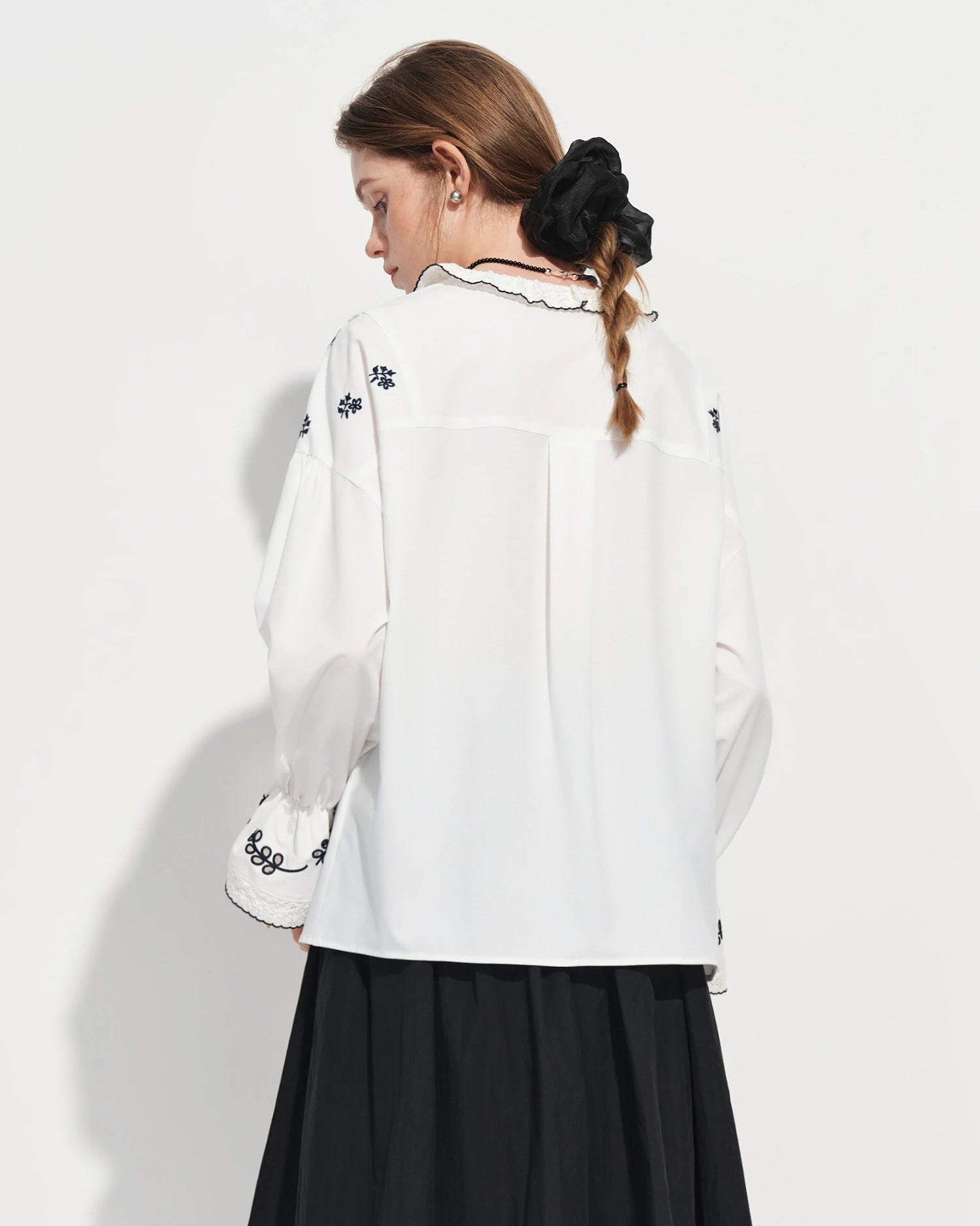 Embroidered Lace Flare Sleeve Shirt