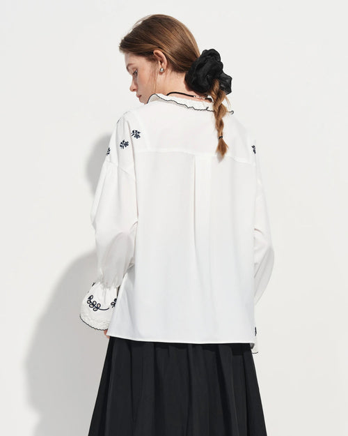 Embroidered Lace Flare Sleeve Shirt
