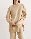 Half Turtleneck Sweater & Wide Leg Pants Knitted Set