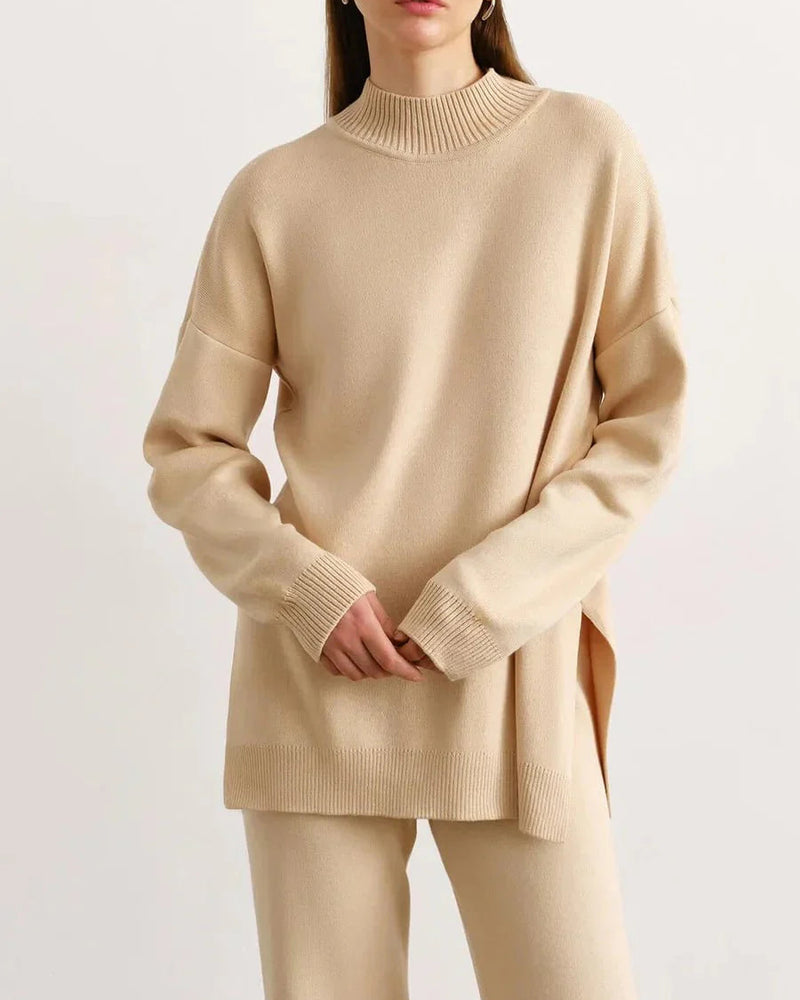 Half Turtleneck Sweater & Wide Leg Pants Knitted Set