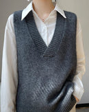 V-Neck 100% Cashmere Knit Vest