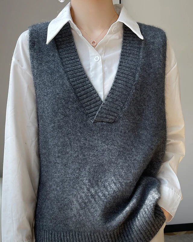 V-Neck 100% Cashmere Knit Vest