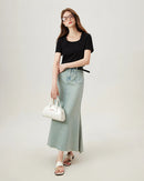 Soft Stretchy Square-Neck Knit T-Shirt