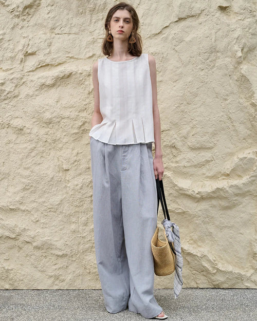 Ruched Linen Sleeveless Vest Top