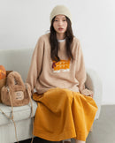 Cartoon Cat Appliqué Knit Sweater