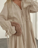 Cotton Lace-Up Flare Sleeve Maxi Dress