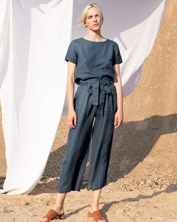 Loose-Fit Round-Neck Cotton-Linen T-Shirt