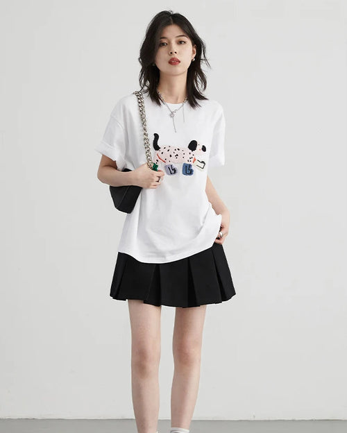 Puppy Embroidery Loose Cotton T-Shirt