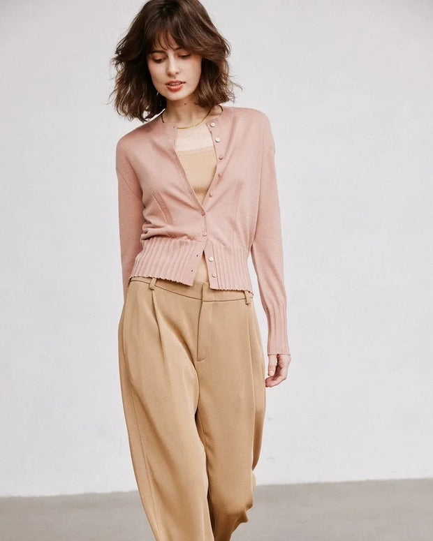 Round Neck Short Wool Cardigan