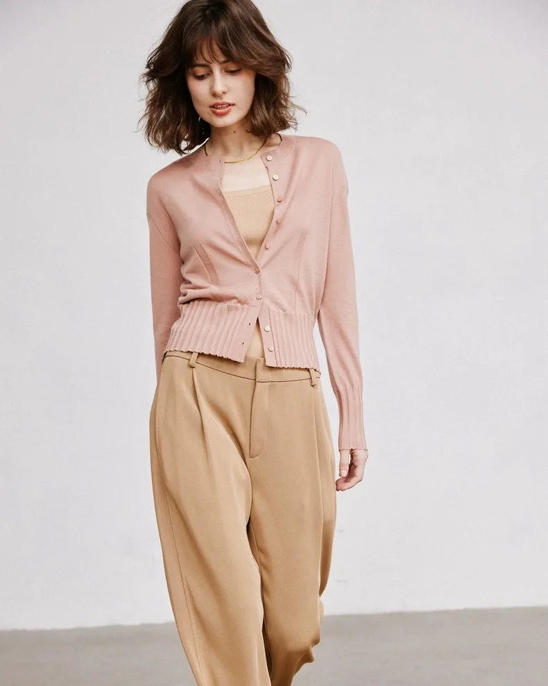 Round Neck Short Wool Cardigan