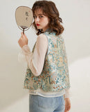 Elegant Jacquard Floral Round Neck Button Vest