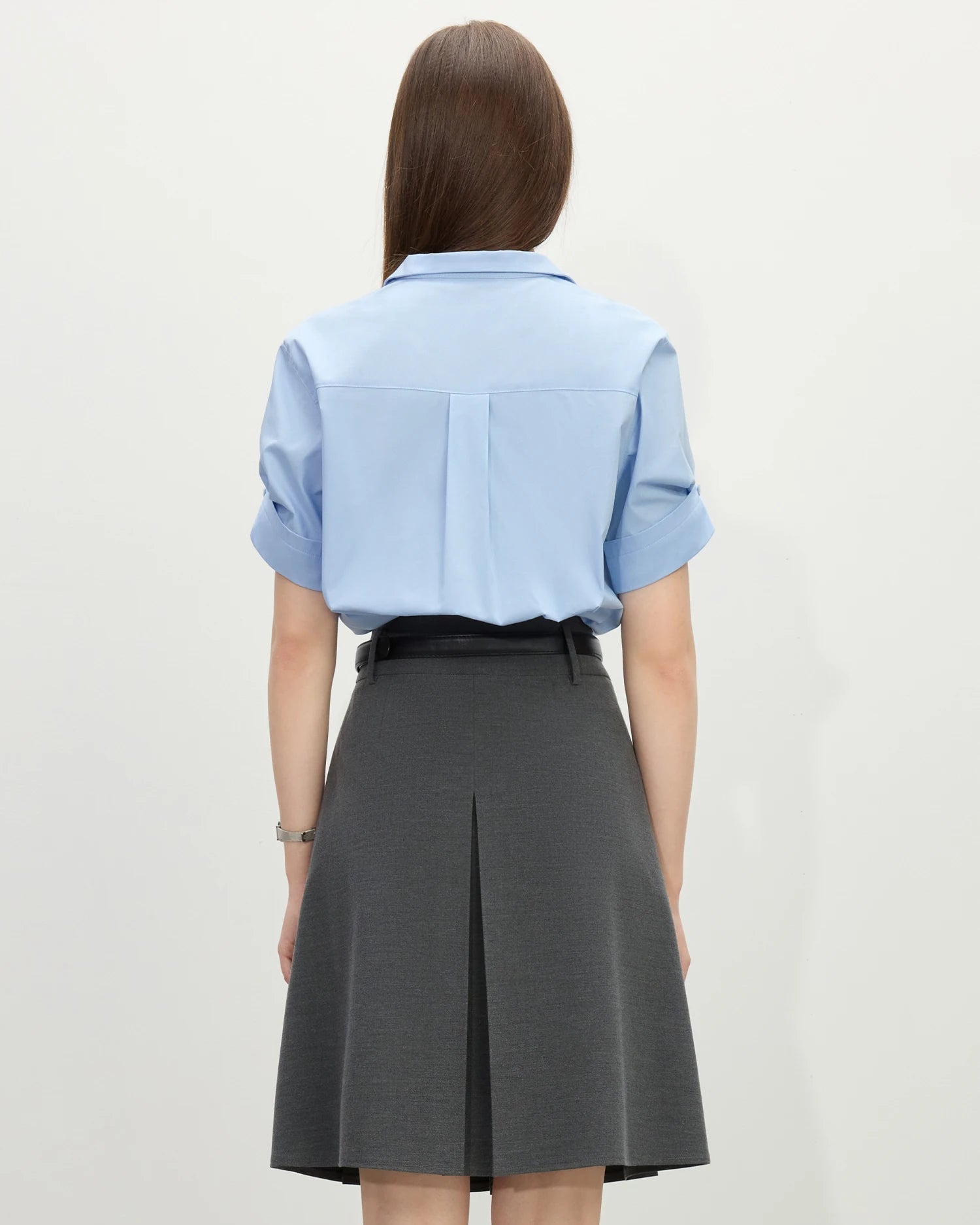 Collared Cotton Blend Short-Sleeved Shirt