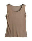Silk-Viscose Jersey O-Neck Knit Sleeveless Tank Top