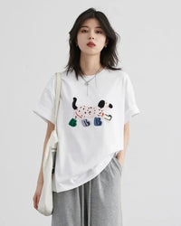 Puppy Embroidery Loose Cotton T-Shirt