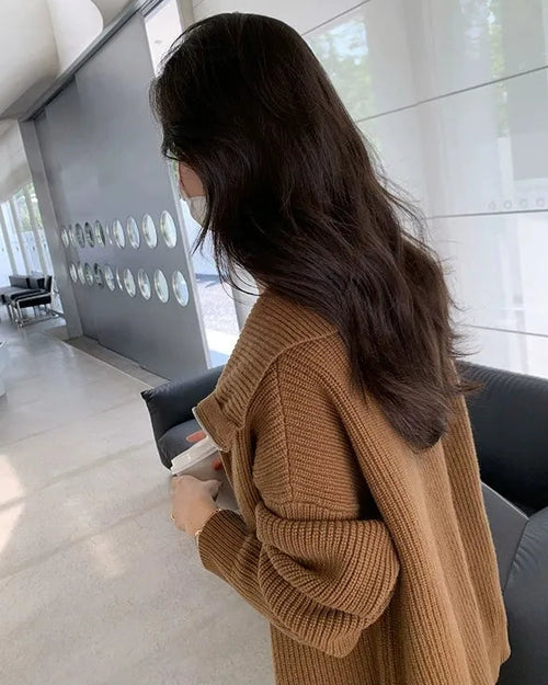 Stand Collar Zipper Cashmere Knit Cardigan