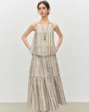 Women's apricot V-neck vest and skirt set, featuring a breathable viscose-lyocell blend and paisley print for effortless bohemian resort charm or beach mornings.