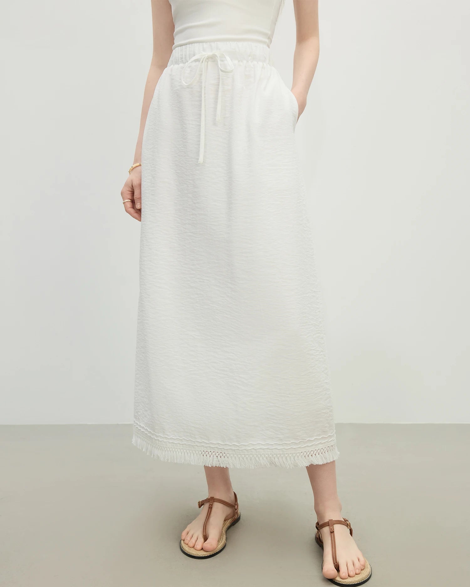 Loose-Fit Solid-Color A-Line Knit Skirt