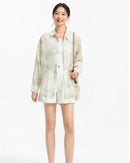 Ink Wash Print Oversized Mid-Length Shirt
