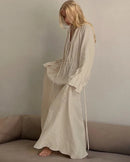 Cotton Lace-Up Flare Sleeve Maxi Dress