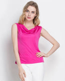 Silk-Viscose Draped Collar Sleeveless Tank Top