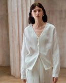 Linen V-Neck Button-Up Longline Shirt