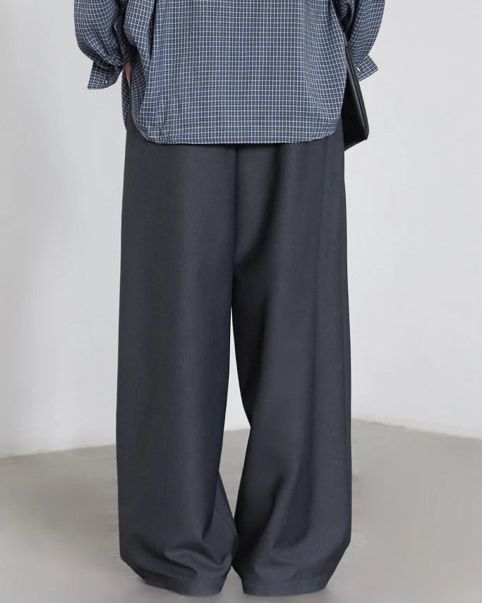 Drawstring Pleated Wide-Leg Suit Trousers