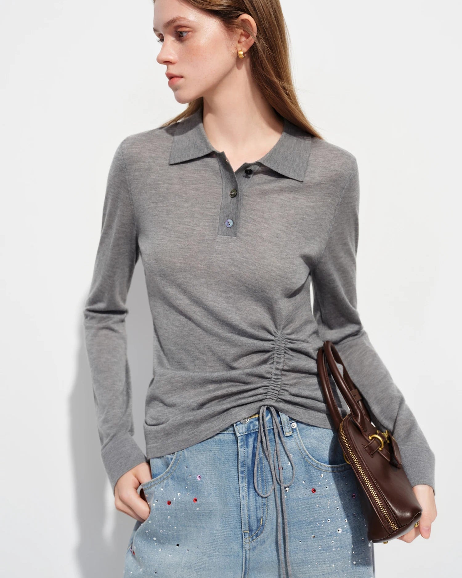 Polo Collar Knit Pullover Top